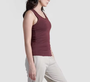 Camiseta sin mangas marrón para mujer, lisa, con logo personalizado, suave, elástica, ajustada, informal, al por mayor OEM - Product Image 3