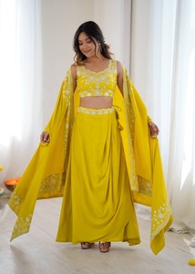 Trending Yellow Embroidered Dhoti Set With <b>Shrug</b> For Women Traditional Indian Wear From Indian Supplier - Product Image 5