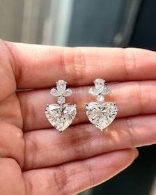 3CT <b>Heart</b> Lab Grown Diamond Drop <b>Earrings</b>, 14K White Gold Bridal Jewelry - Product Image 2