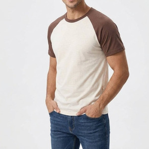 T-shirt personnalisé OEM bicolore pour homme, 100% coton, 220g, t-shirt de baseball vierge épais, vente en gros - Product Image 4