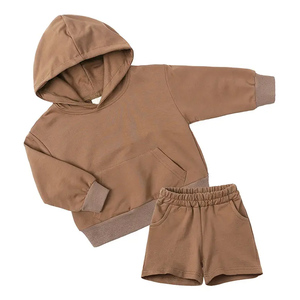 Conjunto de Sudadera con Capucha para Bebé Unisex, Color Sólido, Manga Larga, con Pantalones Cortos Deportivos, Atuendo Casual de Otoño, 2 Piezas - Product Image 1