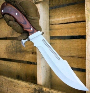 Cuchillo de Caza Premium de Acero de Alto Carbono con Punta Caída, Mango de Madera de Olivo, Grado Industrial, Supervivencia, Espiga Completa, OEM, Marca Privada - Product Image 4