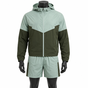 Conjunto de Chaqueta Cortavientos y Pantalones Cortos para Hombre, Ligero, Impermeable, con Capucha, Transpirable, para Deportes al Aire Libre y Running - Product Image 1