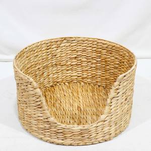 Natural Water Hyacinth Woven Oval Modern Pet Bed with Soft Cushion Eco-Friendly Breathable Cat Dog <b>Basket</b> - Product Image 3