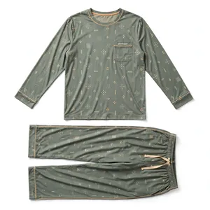 Amkoor <b>Men's</b> Lightweight Classic Style Long Sleeve Knitted <b>Pajama</b> <b>Set</b> 100% Cotton Casual Sleepwear Summer Wear Machine-Washable - Product Image 1