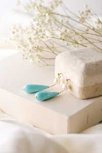 Natural Freshwater Pearl And Turquoise Resin Drop <b>Earrings</b> Gold Pearl Long <b>Dangle</b> Studs Elegant Fashion Jewelry - Product Image 3