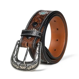 Nueva Tendencia, Cinturón de Cuero con Diseño Vaquero Occidental para Hombre, Cinturón Antiguo con Patrón Tallado, Cinturón de Cuero Original para Jeans - Product Image 1