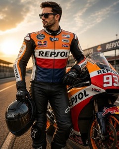 แจ็คเก็ตหนังเรซซิ่ง Repsol สำหรับผู้ชาย แจ็คเก็ตนักขี่มอเตอร์ไซค์ แจ็คเก็ตหนังวัวแท้  พร้อมอุปกรณ์ป้องกัน CE ของขวัญ - Product Image 1