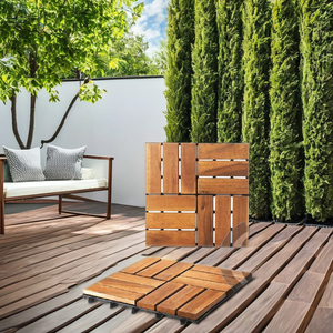 Dalles de terrasse en bois d'acacia antidérapantes, revêtement de sol en bois à emboîtement pour extérieur - Product Image 1