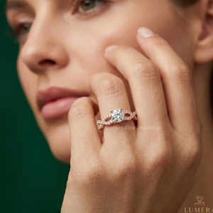 Anillo de Compromiso de Moissanita Certificado por IGI, Oro Rosa de 9K, 10K, 14K, 18K, Anillo de Boda con Pavé Trenzado, Joyería Fina Personalizada para Mujer - Product Image 6