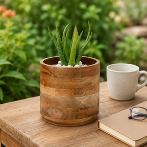 Handmade Mango Wood Succulent Planter <b>Pot</b> Rustic Solid Wood Round Desktop Flower <b>Pot</b> Eco-Friendly Wholesale Wooden Plant <b>Holder</b> - Product Image 4