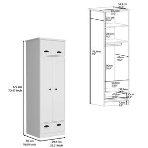 Armadio Guardaroba con 1 Anta, 2 Ripiani Centrali, 1 Asta Appendiabiti, 1 Cassetto e Vano Superiore Coperto - Product Image 4