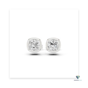 2.50 TCW White <b>Gold</b> Cushion Cut Lab Grown Diamond <b>Pendant</b> and Earrings Set in 18K <b>Solid</b> <b>Gold</b> - Product Image 5