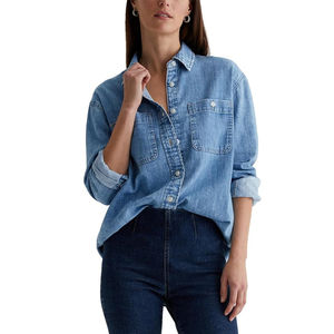 Camisa vaquera para mujer de alta calidad, camisas vaqueras estilo western de manga larga con botones, blusas azules para mujer, camisa vaquera de alta calidad. - Product Image 4