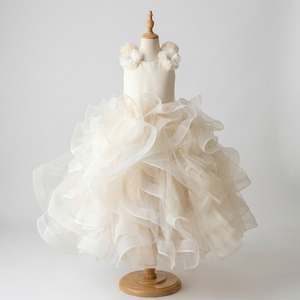 Robe de bal de princesse en velours satiné ivoire uni avec volants pour filles de 1 à 12 ans, idéale pour mariage et anniversaire, OEM - Product Image 1