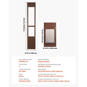 Porta per Cani con Telaio in Lega di Alluminio per Vetro Scorrevole 75 7/8 80 11/16, Altezza Regolabile, Design Francese, Cerniere Girevoli in Ferro con Serratura - Product Image 5