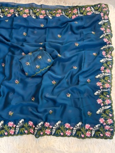 Sari Rangoli doux et élégant avec broderies et magnifique chemisier à broderies continues - Product Image 5