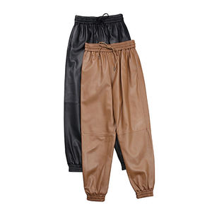 <b>Women's</b> PU <b>Harem</b> <b>Pants</b> Solid Color Elastic Waist Skinny Fit Ankle-Length Casual Style Spring Wear Flat Front Butt Lifting - Product Image 1