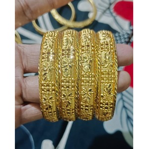 Antique Textured Floral Gold Plated Bangle <b>Bracelet</b> <b>Set</b> Traditional Pattern Jewelry for Women Ethnic and Festive Wear - Product Image 1