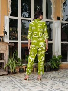 Conjunto de Dos Piezas de Cordón para Mujer FATEMA FASHION, de Muselina Gruesa, Secado Rápido, Estampado Digital Informal, Corte Regular, Primavera Verano - Product Image 3