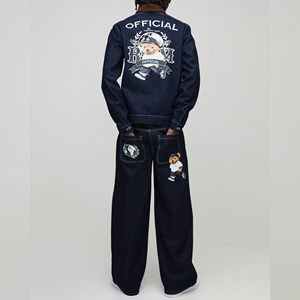 Quality Casual Embroidered Windproof Oversized Drop Shoulder Denim <b>Jeans</b> <b>Jacket</b> for Men Distressed <b>Black</b> 100% Cotton Winter - Product Image 3