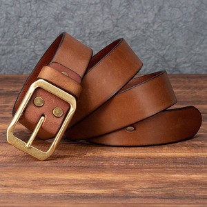Cinturón de Cuero Genuino para Hombre con Hebilla de Cobre, Estilo Retro Desgastado, Duradero y Suave para Ropa de Trabajo - Product Image 2