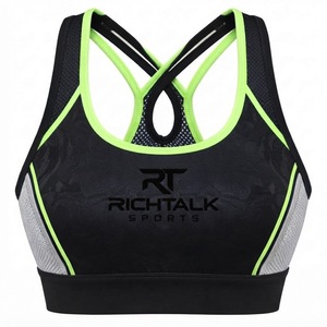 Sujetador deportivo para mujer con tirantes cruzados, cuello redondo, panel de malla transpirable, alta sujeción, secado rápido, ropa deportiva de spandex - Product Image 2