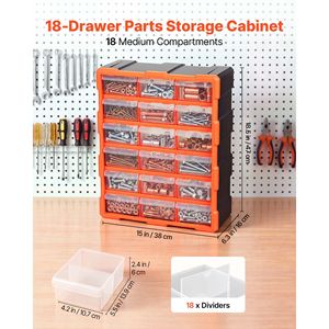Armoire de rangement en plastique à 18 tiroirs, empilable, organisateur de petites pièces pour garage, montage mural - Product Image 2