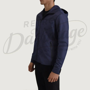 Veste coupe-vent légère bleu marine pour homme avec capuche, coupe ajustée, résistante à l'eau, veste softshell décontractée et sportive pour l'extérieur - Product Image 5