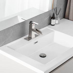 Rubinetto a cascata monocomando a 1 foro per lavabo con scarico a scomparsa, tubi di alimentazione, rubinetto per lavabo e piastra di copertura per bagno - Product Image 2