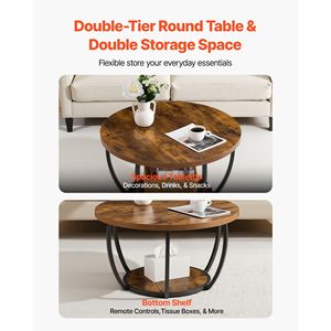 Tavolino da Caffè Moderno a 2 Livelli in Legno con Vano Portaoggetti Aperto, Struttura in Metallo Robusta e Minimalista, Scrivania Moderna e Elegante - Product Image 6
