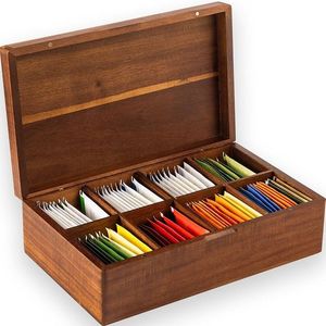 Wooden <b>Tea</b> Storage <b>Box</b> Lid 1 Layer Compartmentalized Rectangular Design Lacquer Finish Foldable Handmade for Sundries Minimalist - Product Image 1