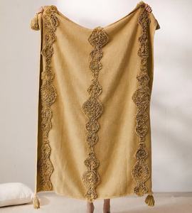 Manta de Algodón 100% con Borlas, Hecha a Mano, Estilo Boho, Decorativa para Sofá - Product Image 3