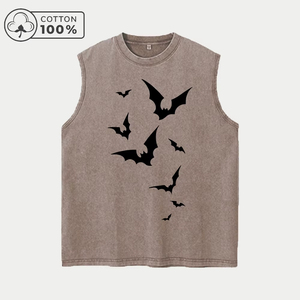 Débardeur Homme Nouvelle Qualité Imprimé Chauve-souris Simple Rétro Lavé Gilet Décontracté Été Coton Pur Épais Sans Manches Tendance - Product Image 3