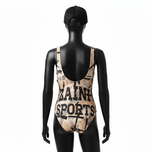 Traje de Baño Deportivo de Una Pieza para Mujer, Alta Elasticidad, Poliéster y Spandex, Estampado Neutral, Paneles Laterales con Tirantes, Logotipo, para Baño - Product Image 2