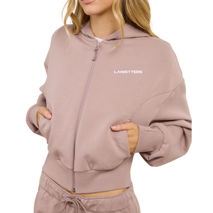 Custom Women <b>Cropped</b> Full <b>Zip</b> Hoodie Relaxed Drop Shoulder Fleece Sweatshirt OEM ODM Clothing Manufacturer - Product Image 1