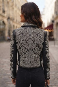 Rhinestone Embellished Leather Biker <b>Jacket</b> Men's Gothic Motorcycle <b>Jacket</b> Stand Collar <b>Zip</b> <b>Up</b> Winter Outerwear - Product Image 4