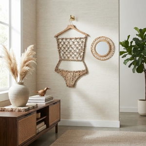 Set of 4 <b>Square</b> <b>Framed</b> Woven Wall Art Panels Geometric Rattan Wicker Wall Decor Rustic Boho Hanging Wall Art - Product Image 2
