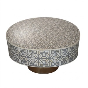 Mesa de Centro Octogonal Hecha a Mano con Incrustaciones de Hueso, Diseño Geométrico Moderno con Rayas, Mesa de Acento de Lujo para Sala de Estar - Product Image 3
