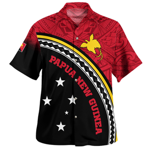 Camisa hawaiana con estampado de la bandera de Papúa Nueva Guinea, color negro y rojo, para hombre, manga corta, con botones, para vacaciones de verano - Product Image 3