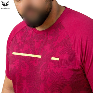 T-shirt sport rose à séchage rapide pour homme, manches courtes, col rond, motif imprimé, coupe classique, en polyester tricoté, idéal pour la gym, vente en gros - Product Image 6