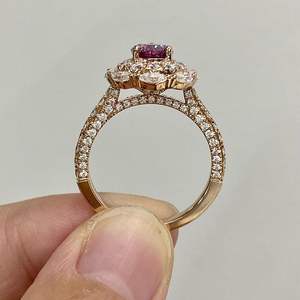 Anillo de compromiso de oro macizo de 14k con circonita cúbica talla pera y halo de diamantes morados, estilo vintage, joyería de moda - Product Image 3