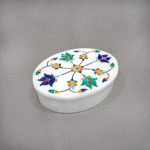 Caja de Joyería Ovalada de Alabastro con Incrustaciones Hecha a Mano en India, Elegante Organizador de Almacenamiento para Regalos, Suministro al por Mayor, Calidad Premium al Mejor Precio de Fábrica - Product Image 2