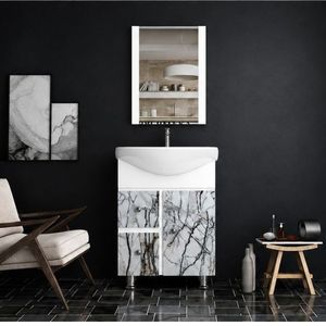 Genova Collection Eco Wall-Mounted Ceramic Basin Bathroom <b>Vanity</b> <b>Table</b> with Mirror Included Indigo collection Design From India - Product Image 1