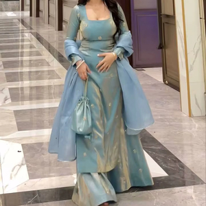 Top en Foux Gorgette Exclusif Designer, Sharara et Dupatta Réversibles, Soie Fandy Infroissable pour Mariages Indiens et Pakistanais, Fêtes, Diwali - Product Image 1