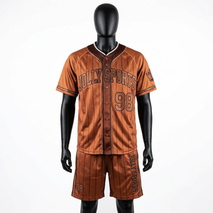 Conjunto de béisbol para hombre en terracota, jersey y pantalones cortos de poliéster transpirable, cuello acanalado, botones frontales, logotipo personalizado impreso, conjunto de pantalones cortos para hombre. - Product Image 2