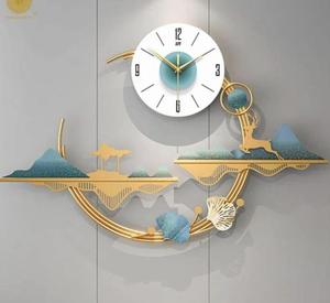 Contemporary Metal Wall <b>Clock</b> Scenic Design Gold Leaf Analog Quartz Silent Living Room Decor Hanging Two Piece - Product Image 4