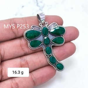 ราคาขายส่ง จี้เงินแท้ 925 ประดับพลอยทรงเหลี่ยมมรกต จี้เงินคุณภาพสูงสำหรับผู้ชายและผู้หญิง เครื่องประดับคุณภาพ - Product Image 2