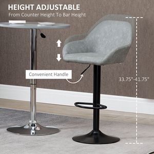 Set of 2 Adjustable Swivel Bar <b>Stools</b> <b>with</b> Footrest <b>Back</b> PU Leather for Kitchen <b>Counter</b> Dining Room in Gray - Product Image 5