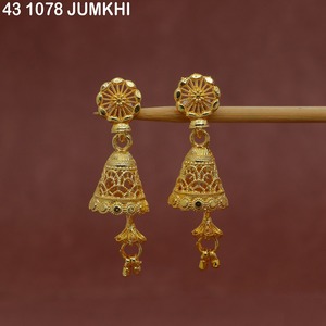 <b>Indian</b> Jhumka Earrings Jewelry for Women Ethnic Style Vintage Golden Round Beaded Earrings Royal Alloy Gold Plated Earrings - Product Image 2